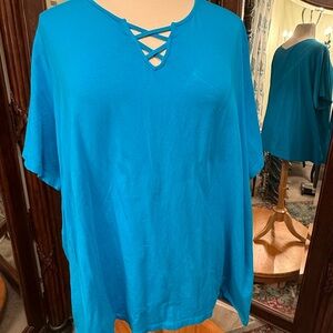 Catherines Suprema Turquoise Top with Crisscross Neckline